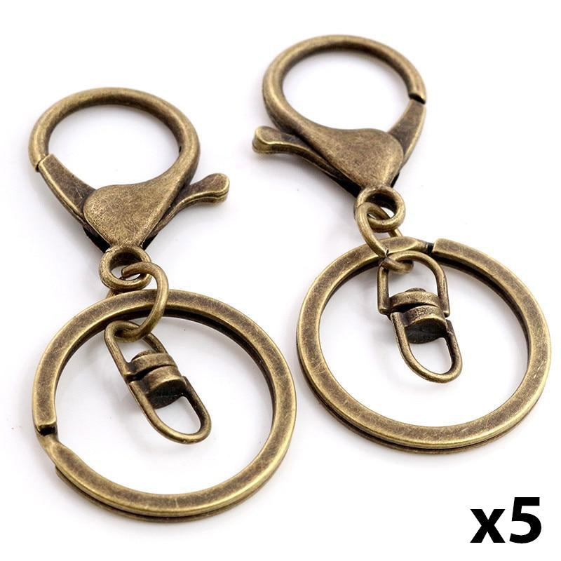 10 porte clefs mousquetons bronze +anneau double fixation 54x16mm